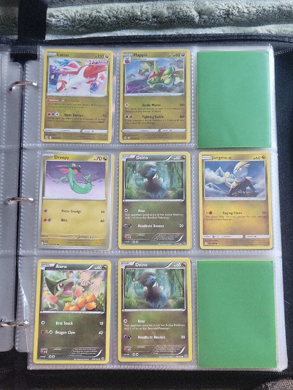 Pokemon Yellow and Green Trading Card Binder Page